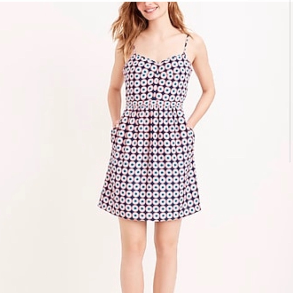 J.Crew Seaside Printed Cami Dress (Navy and Coral)